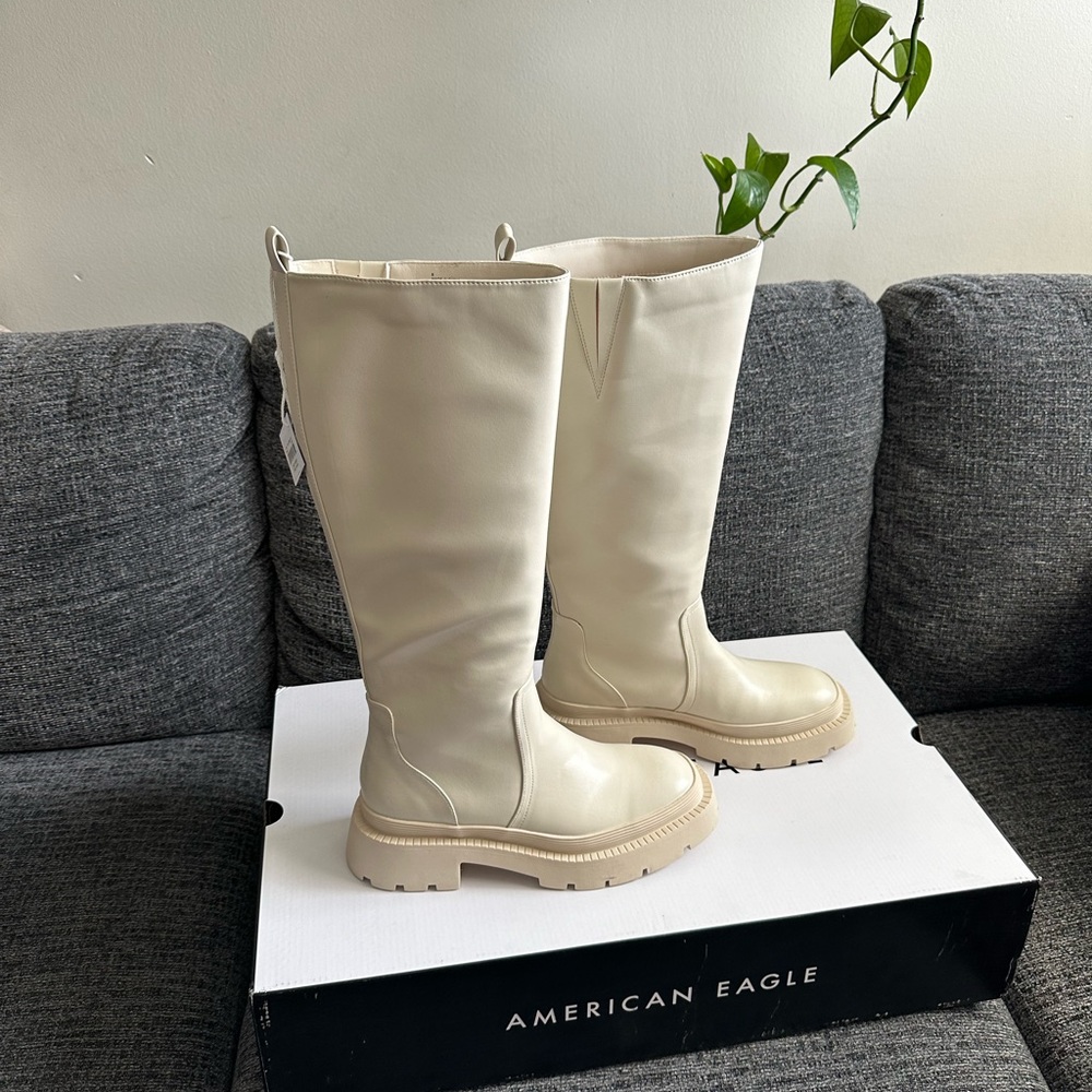 NWT Cream Under the Knee Boots